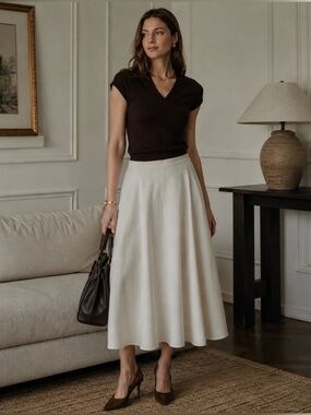 Vtg Quiet Luxury Giorgio Sant Angelo Ivory Linen Blend Midi A-line Skirt Size 16